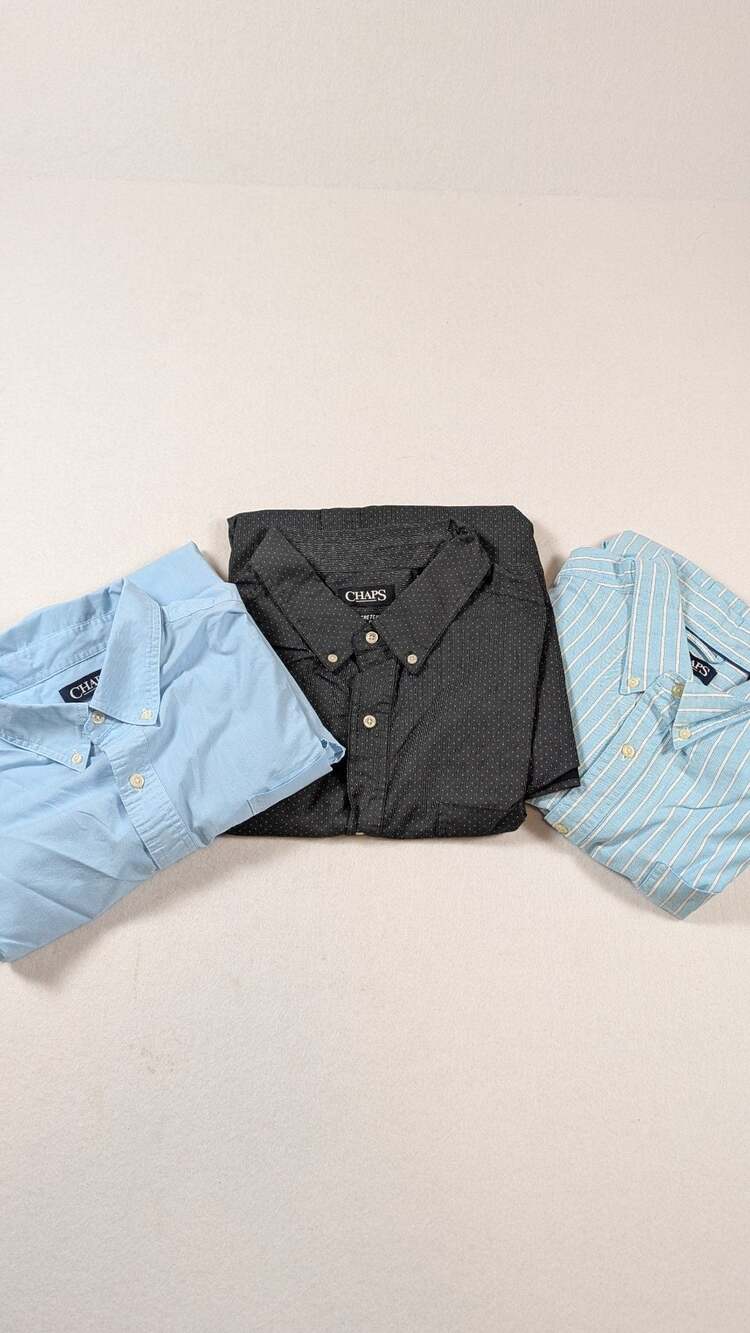 Chaps Long Sleeve Button Down Shirts Lot of 3 Black Blue Striped Light Blue